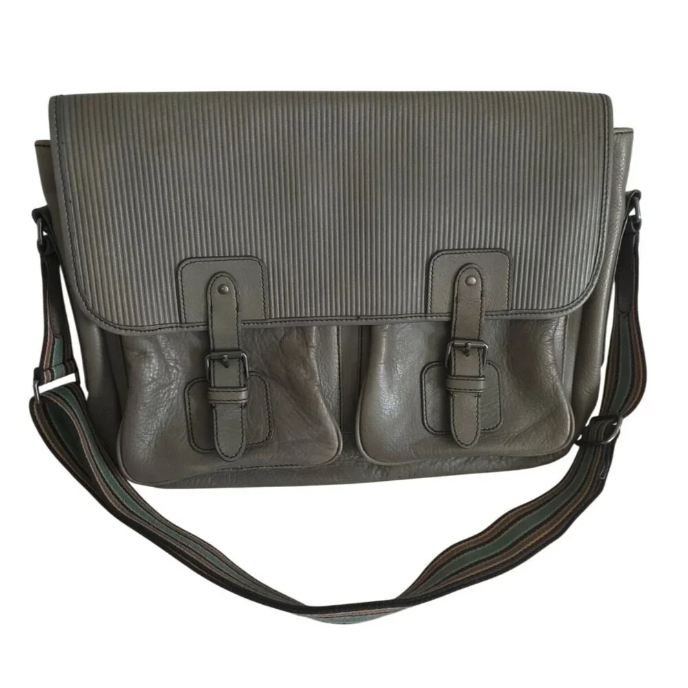 FOSSIL GREENVILLE Gray Leather Travel Courier Messenger Bag
